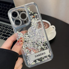 Riot Silver Butterfly Phone Case, Big Hole Diamond Quicksand Stand Case