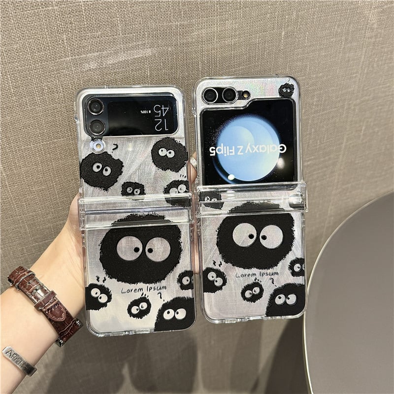 Cute coal briquette phone case with feather cardboard, suitable for Galaxy Z Flip 3/Galaxy Z Flip 4/Galaxy Z Flip 5/Galaxy Z Flip 6