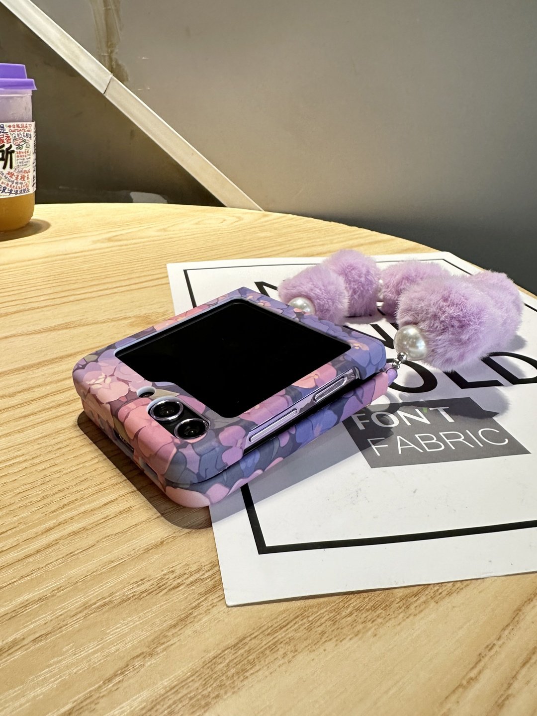 Purple Bear Phone Case with Plush Bracelet For Galaxy Z Flip 3/Galaxy Z Flip 4/Galaxy Z Flip 5