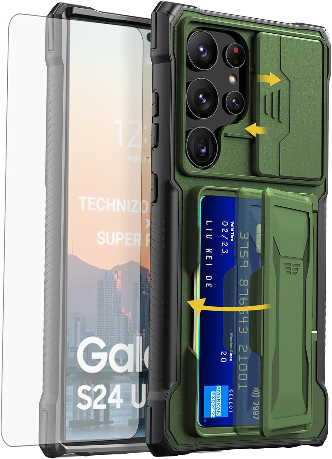 Sliding window lens holder for Samsung Galaxy S24 Ultra, anti-drop protective cover with card insertion