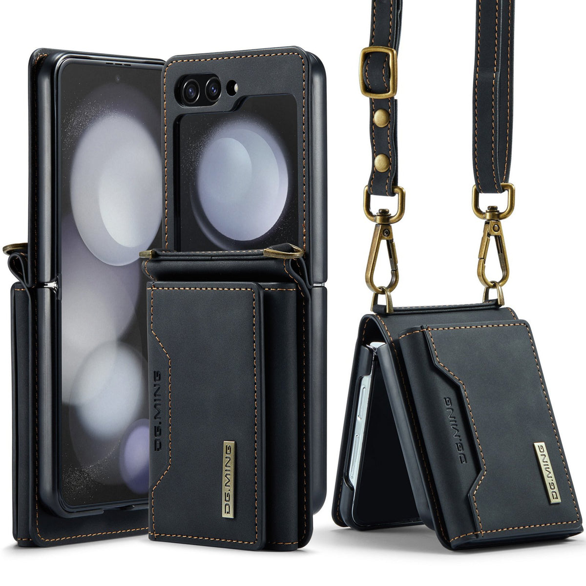 Wallet Case for Galaxy Z Flip 3/Galaxy Z Flip 4/Galaxy Z Flip 5/Galaxy Z Flip 6, Matte Leather, Protective Case with Card Slot Wallet and Shoulder Strap