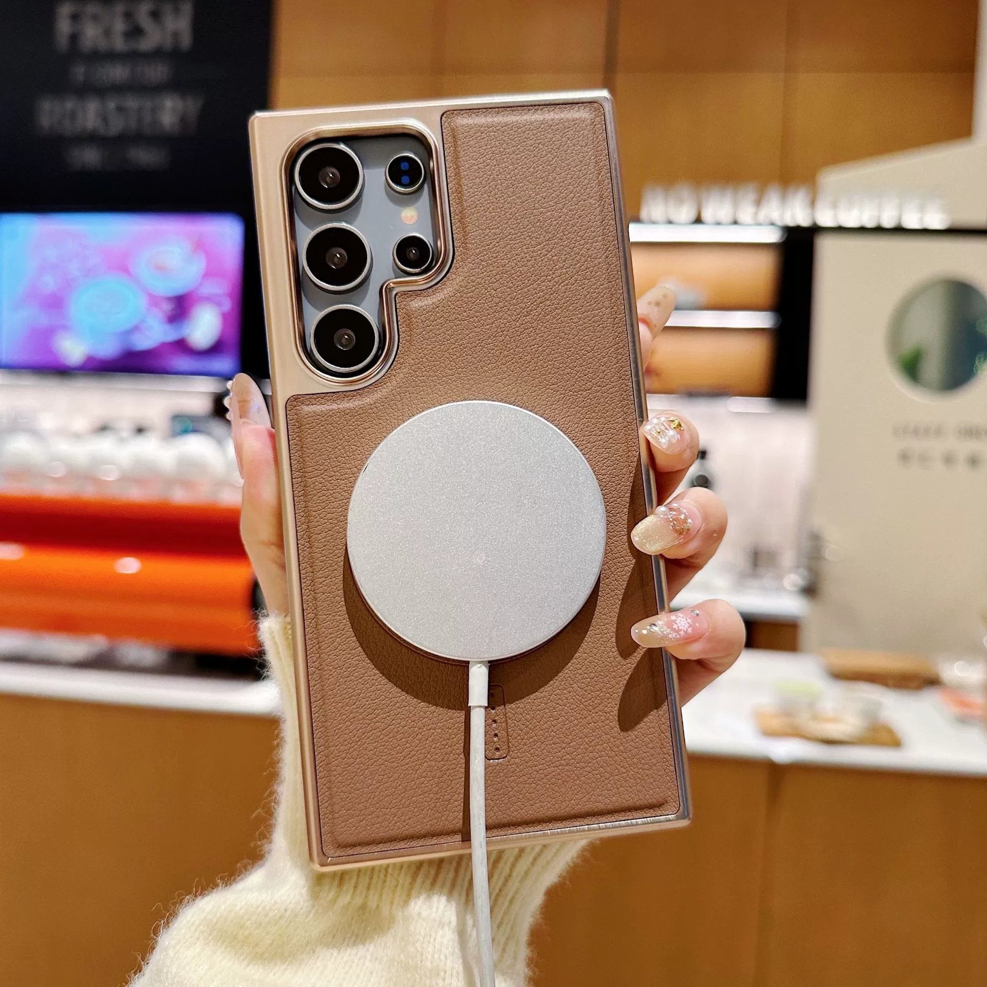 Premium Electroplated Leather Magnetic Case For Galaxy S25 Series and S24 S23 S22 Ultra