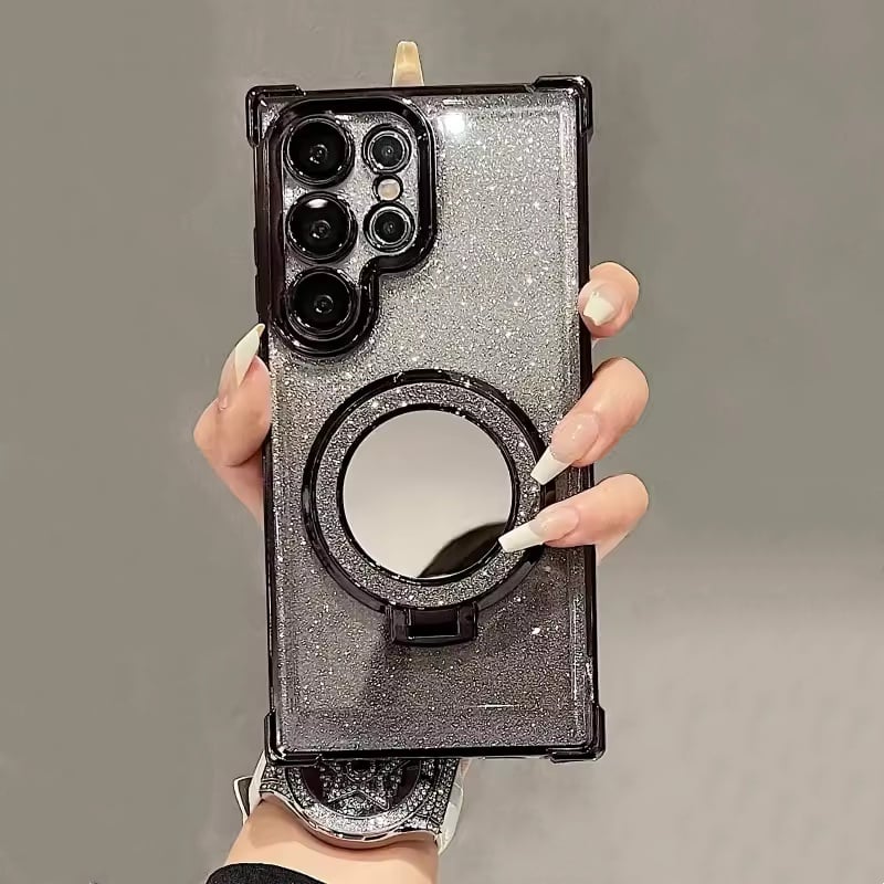Luxury Glitter Mirror Magnetic Ring Holder Case For Samsung Galaxy S25 S24 S23 S22 Plus Ultra