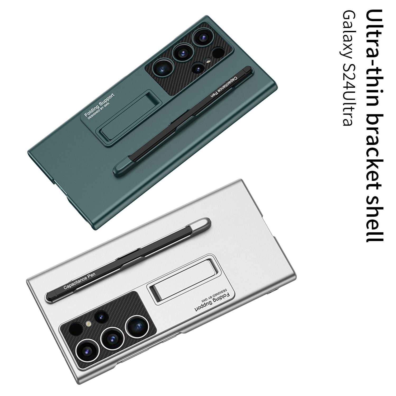 Frosted invisible stand phone case with pen case and stylus for Galaxy S24 S23 S22 series