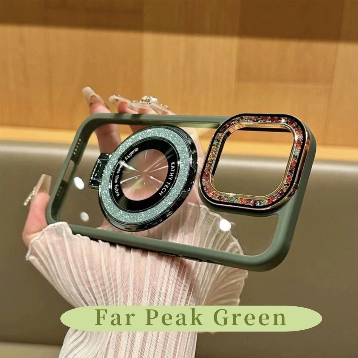 For iPhone 15/14/13/12 series dot diamond lens, glitter magnetic ring holder mobile phone case