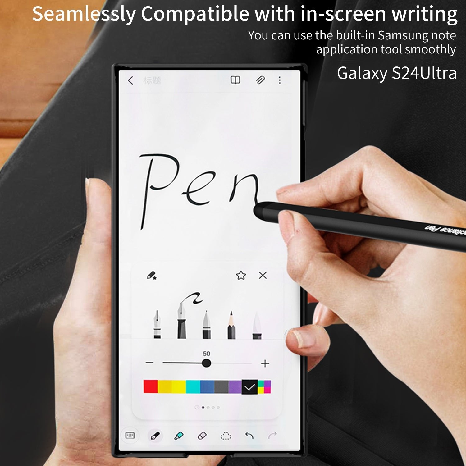 Frosted invisible stand phone case with pen case and stylus for Galaxy S24 S23 S22 series