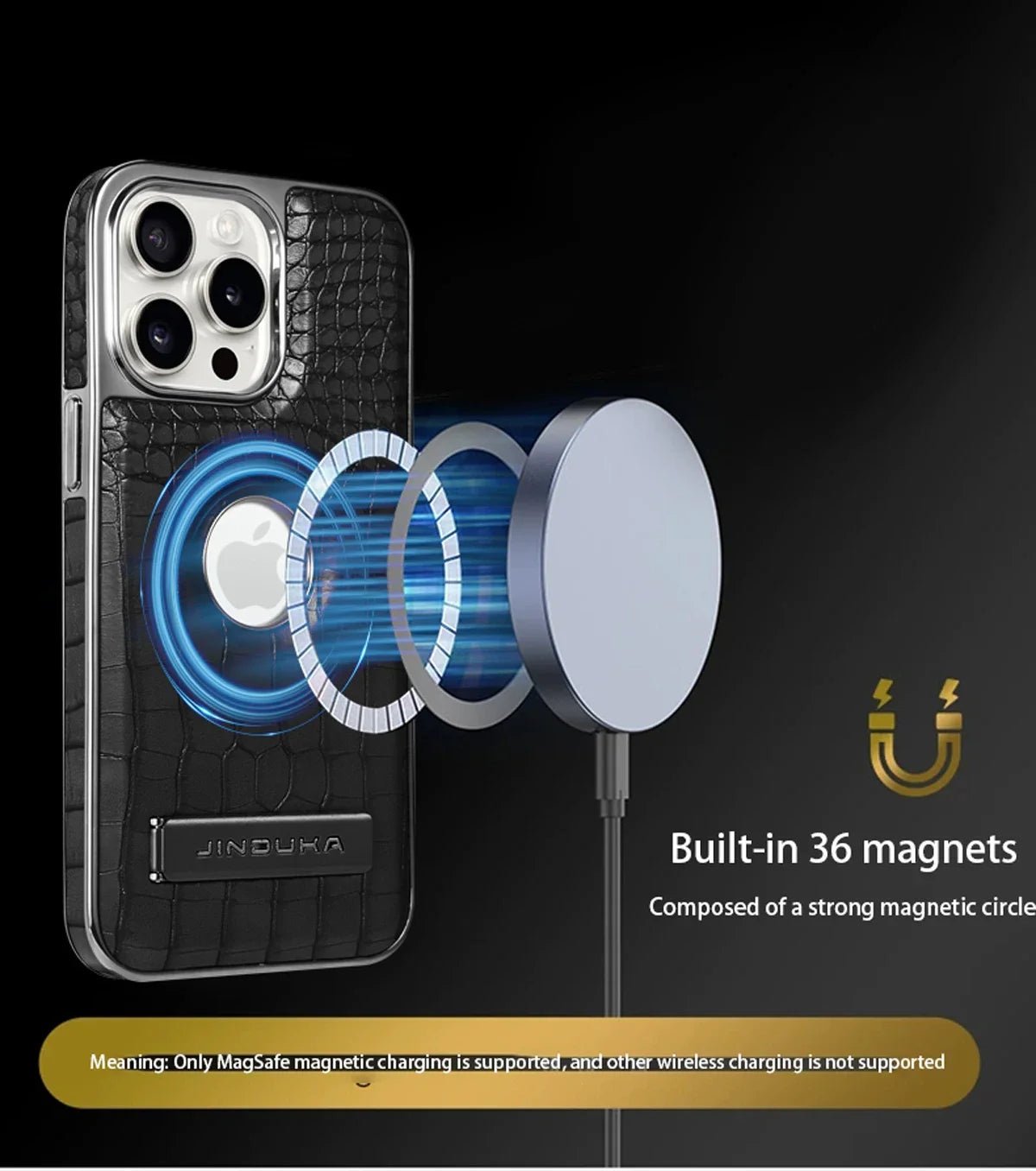 Crocodile Pattern Leather invisible Kickstand Magnetic Case For iPhone Wireless Charging