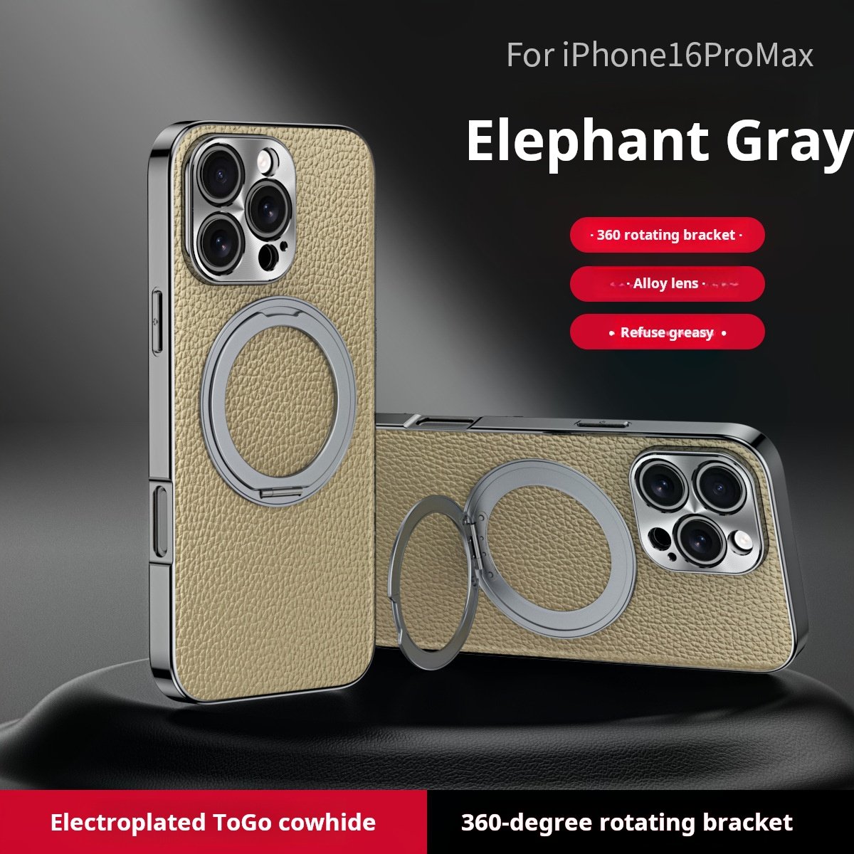 Genuine Togo Cowhide Leather Magsafe Case For iPhone 16 15 14 Series Ring Bracket Cover