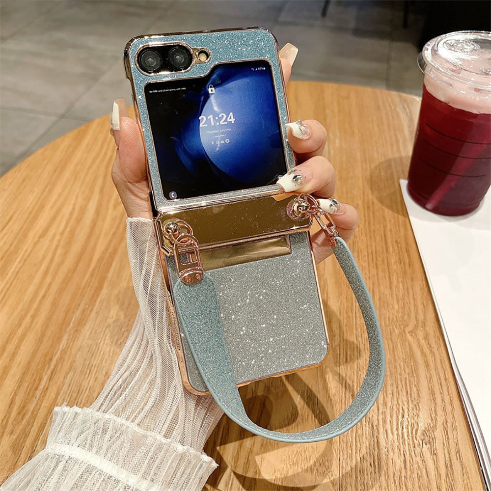 Diamond Glitter Hand-Held Wristband All-Inclusive Anti-Fall Protection Phone Case For Galaxy Z Flip 3 / Galaxy Z Flip 4 / Galaxy Z Flip 5 / Galaxy Z Flip 6
