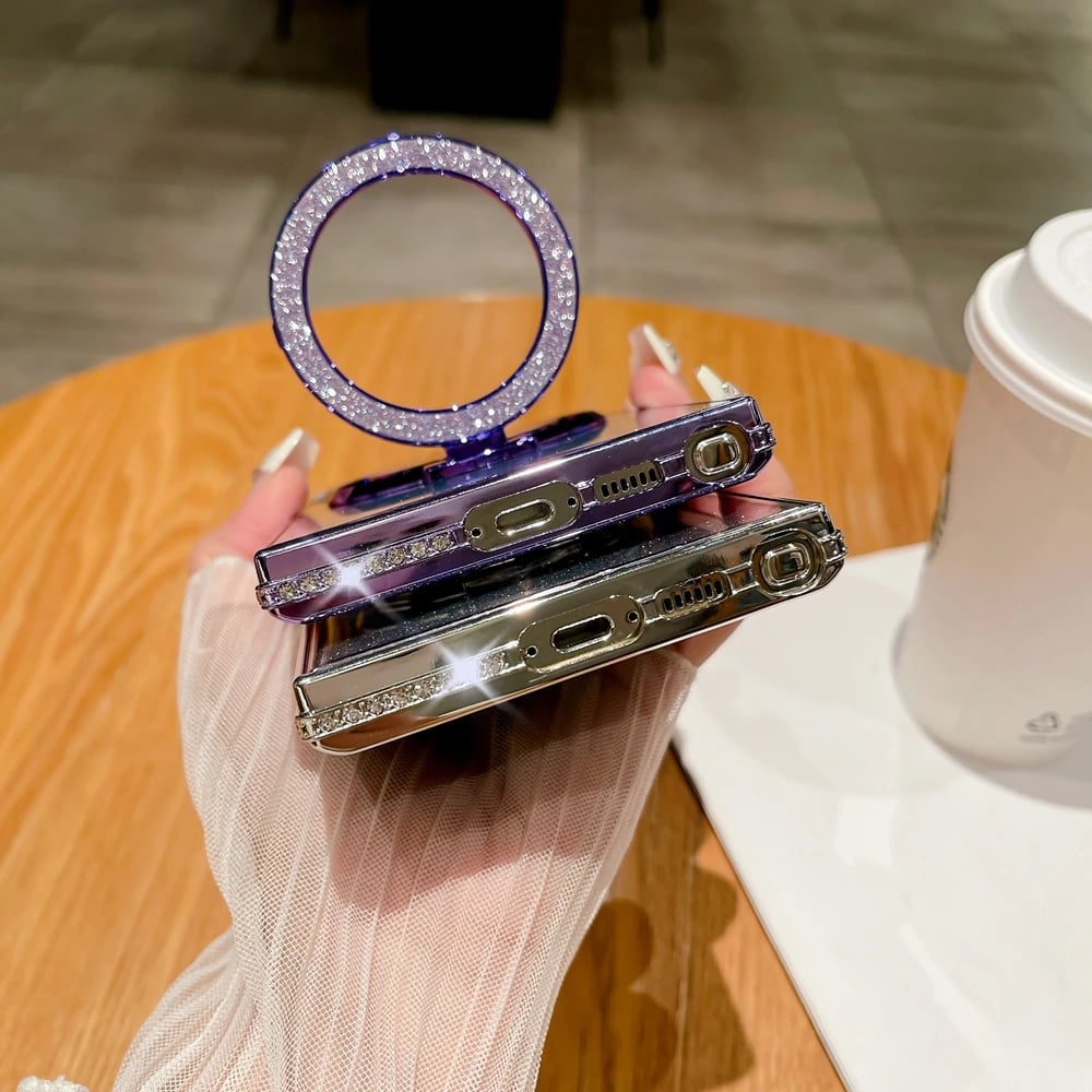 Luxury Glitter Mirror Magnetic Ring Holder Case For Samsung Galaxy S25 S24 S23 S22 Plus Ultra