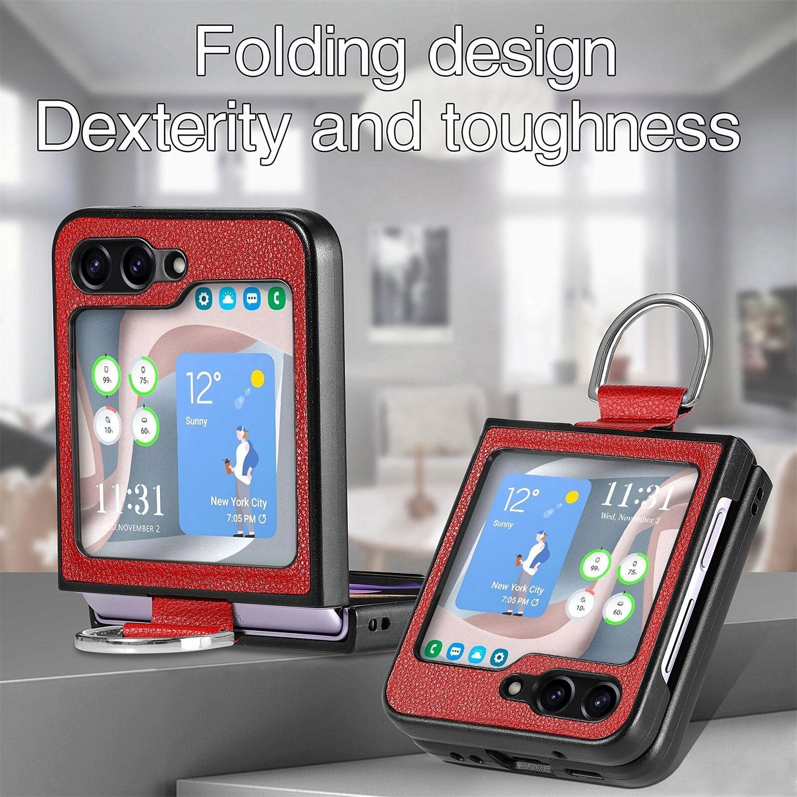 Ring-style leather folding screen protective case for Galaxy Z Flip 3/Galaxy Z Flip 4/Galaxy Z Flip 5/Galaxy Z Flip 6