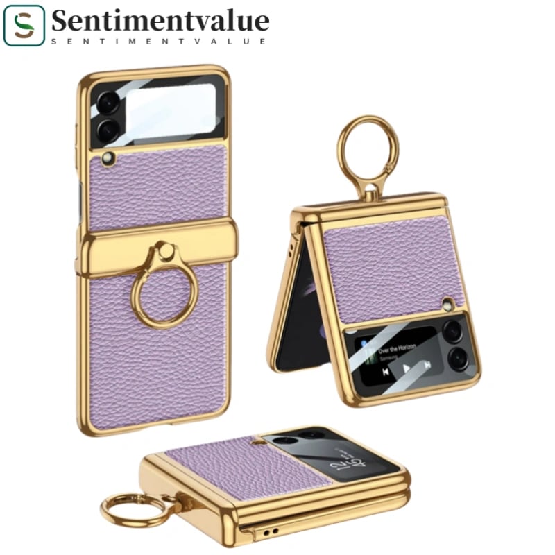 Electroplated Leather Magnetic Hinge Phone Case For Galaxy Z Flip 3/Galaxy Z Flip 4/Galaxy Z Flip 5