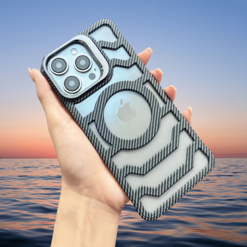 Frameless Carbon Fiber Texture Heat Dissipation Phone Case With Lens Stand | MagSafe Compatible | For iPhone 16/15/14/13/12 Series