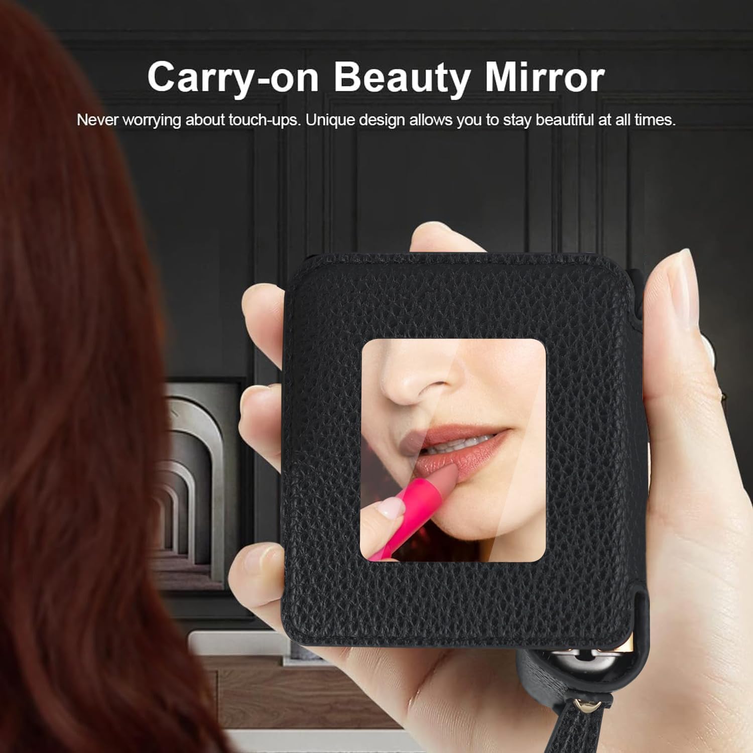 Mobile phone case for Galaxy Z Flip 3 / Galaxy Z Flip 4 / Galaxy Z Flip 5 / Galaxy Z Flip 6, mobile phone leather case with mirror and scarf