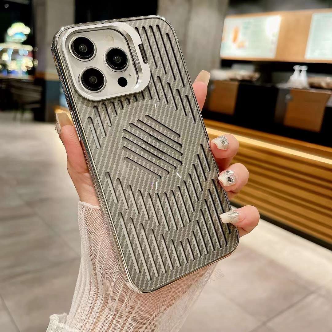 Carbon Fiber Hollow Heat Dissipation Magnetic Phone Case With Lens Holder For iPhone 16 15 14 13 Series