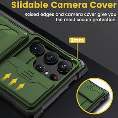 Sliding window lens holder for Samsung Galaxy S24 Ultra, anti-drop protective cover with card insertion