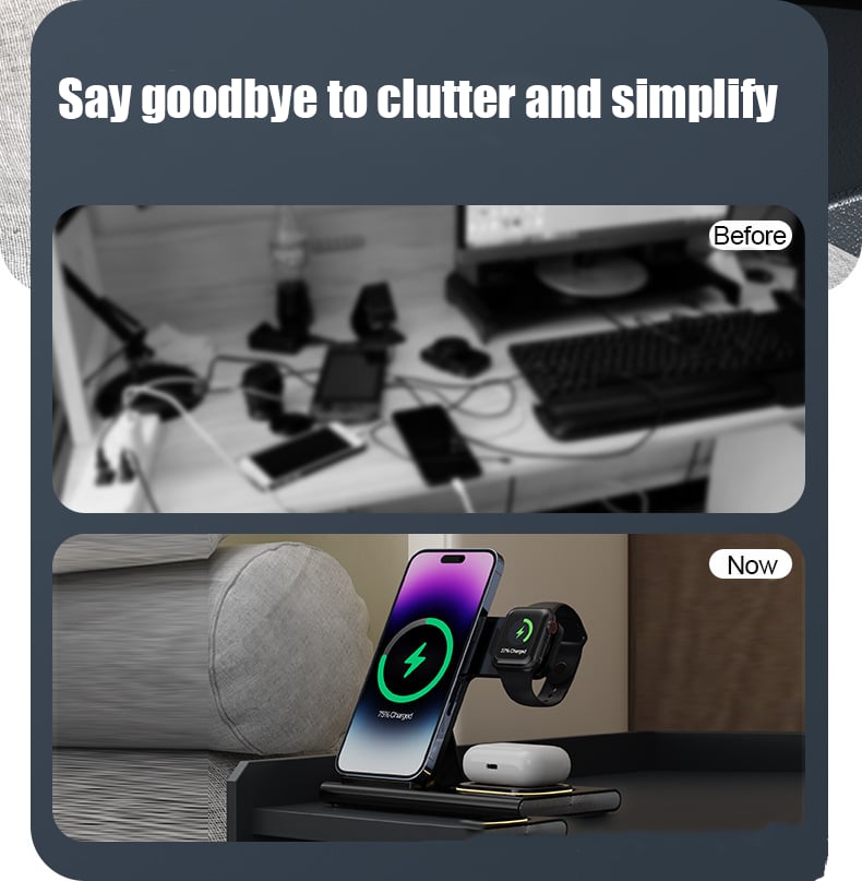 15W 3 in 1 LED Foldable Wireless Charger Stand For Samsung Or iPhone