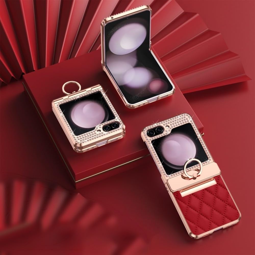 Luxury Leather Pattern Folding Protective Case, Compatible with Galaxy Z Flip 3/Galaxy Z Flip 4/Galaxy Z Flip 5