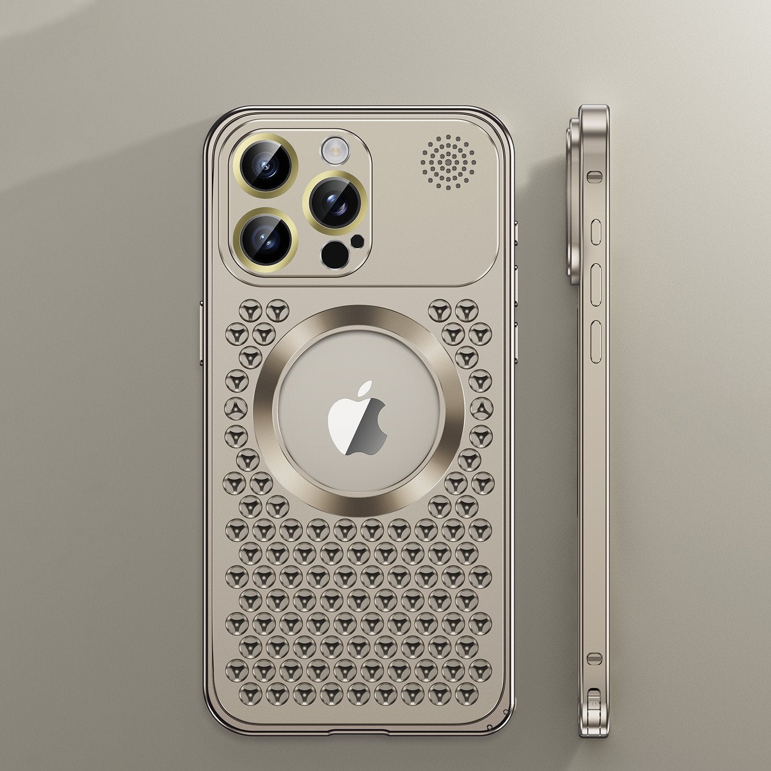 Spring Buckle Aromatherapy Metal Hollow Heat Dissipation Mobile Phone Case With Lens Film