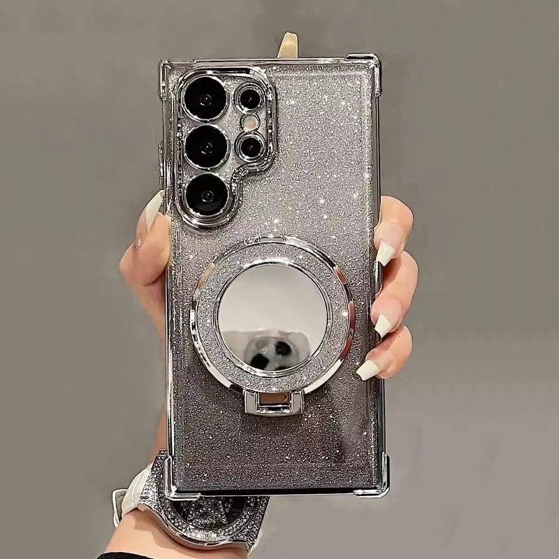 Luxury Glitter Mirror Magnetic Ring Holder Case For Samsung Galaxy S25 S24 S23 S22 Plus Ultra