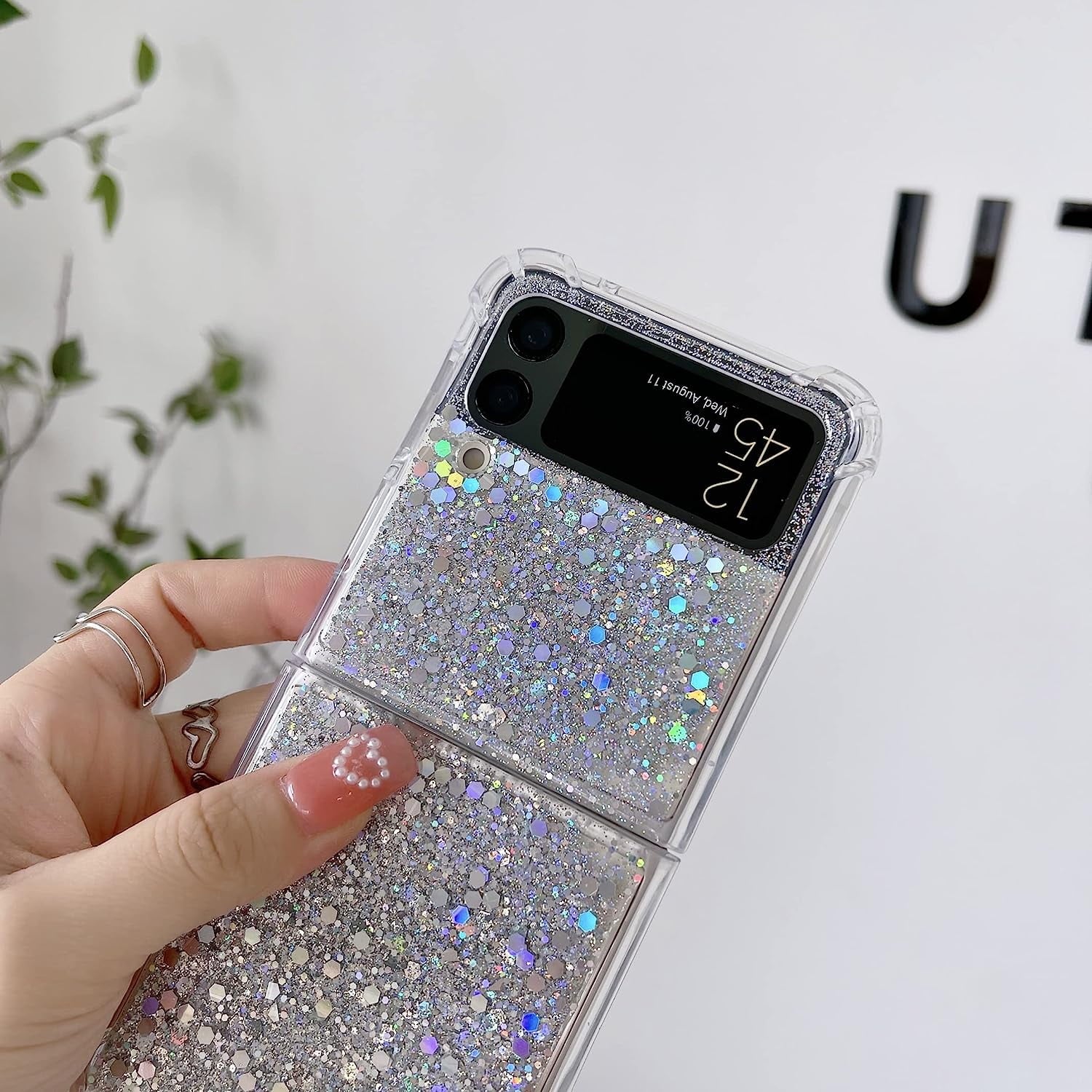 For Galaxy Z Flip 3 / Galaxy Z Flip 4 / Galaxy Z Flip 5 / Galaxy Z Flip 6 Clear Case, Soft Clear Flexible Rubber Glitter Sparkle Case Corners Shockproof Protective Cover