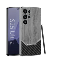Electroplated Plain Leather Wood Grain Phone Case for Galaxy S25 Ultra(Only Case)
