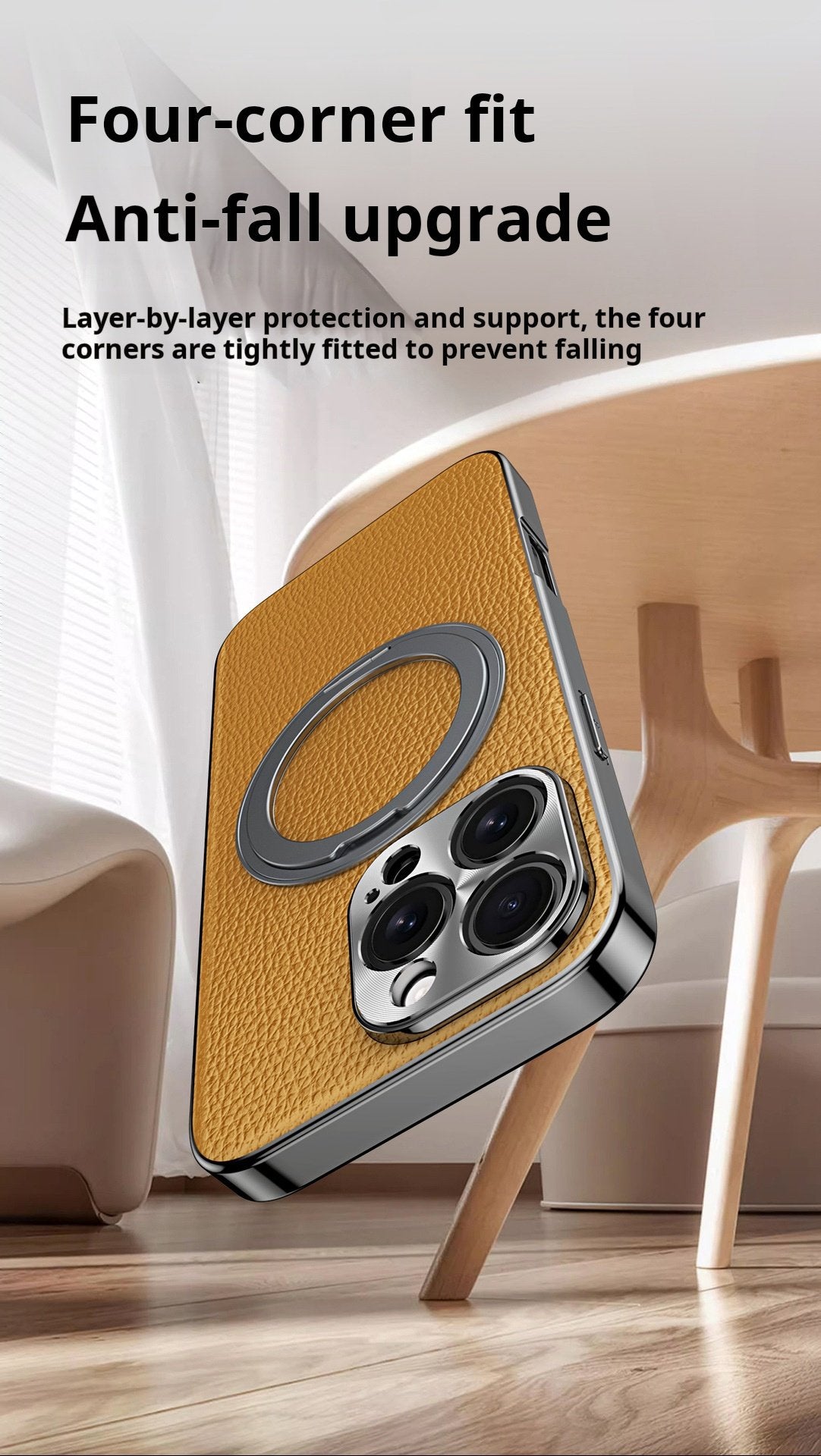 Genuine Togo Cowhide Leather Magsafe Case For iPhone 16 15 14 Series Ring Bracket Cover