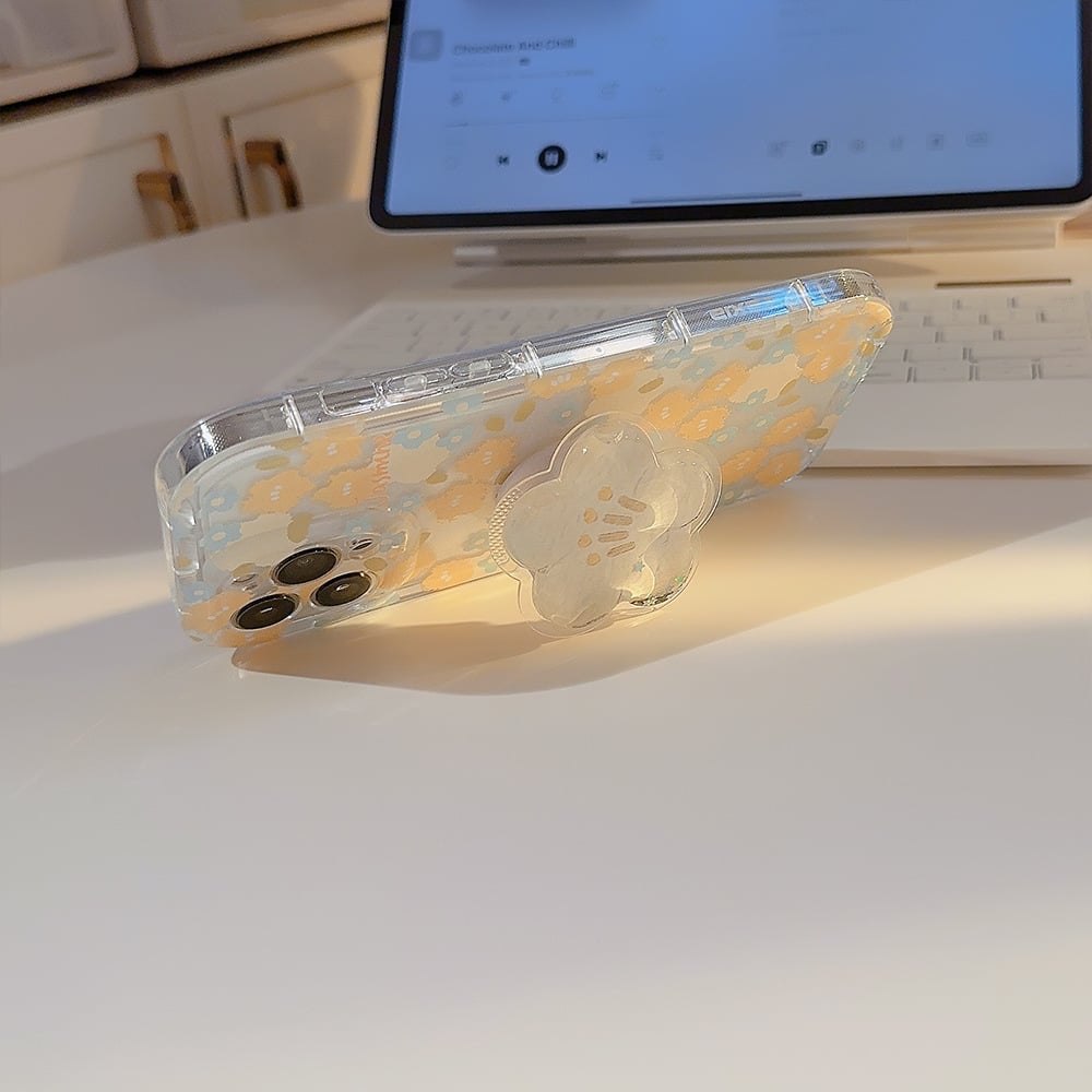 Floral Mobile Phone Case For iPhone 16/15/14/13/12/11 Series With Flower-shaped Quicksand Stand