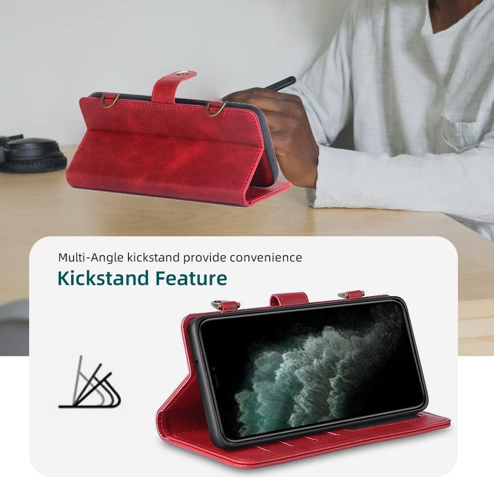 TwoHead for iPhone Wallet Case, Multi-Function Detachable 3 in 1 Magnetic Phone Case Wallet, Flip Strap Zipper Card Holder Phone Case with Shoulder Straps for iPhone