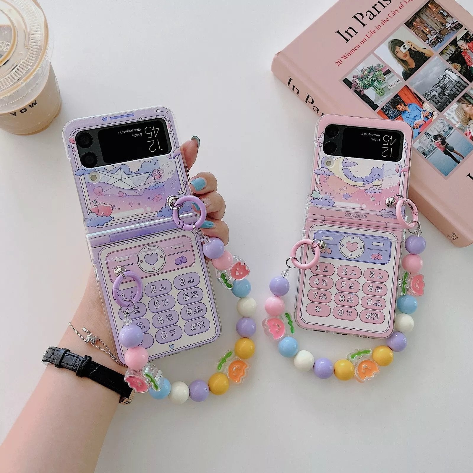 Cute retro phone case for Galaxy Z Flip 3/Galaxy Z Flip 4/Galaxy Z Flip 5/Galaxy Z Flip 6, hinged full cover case