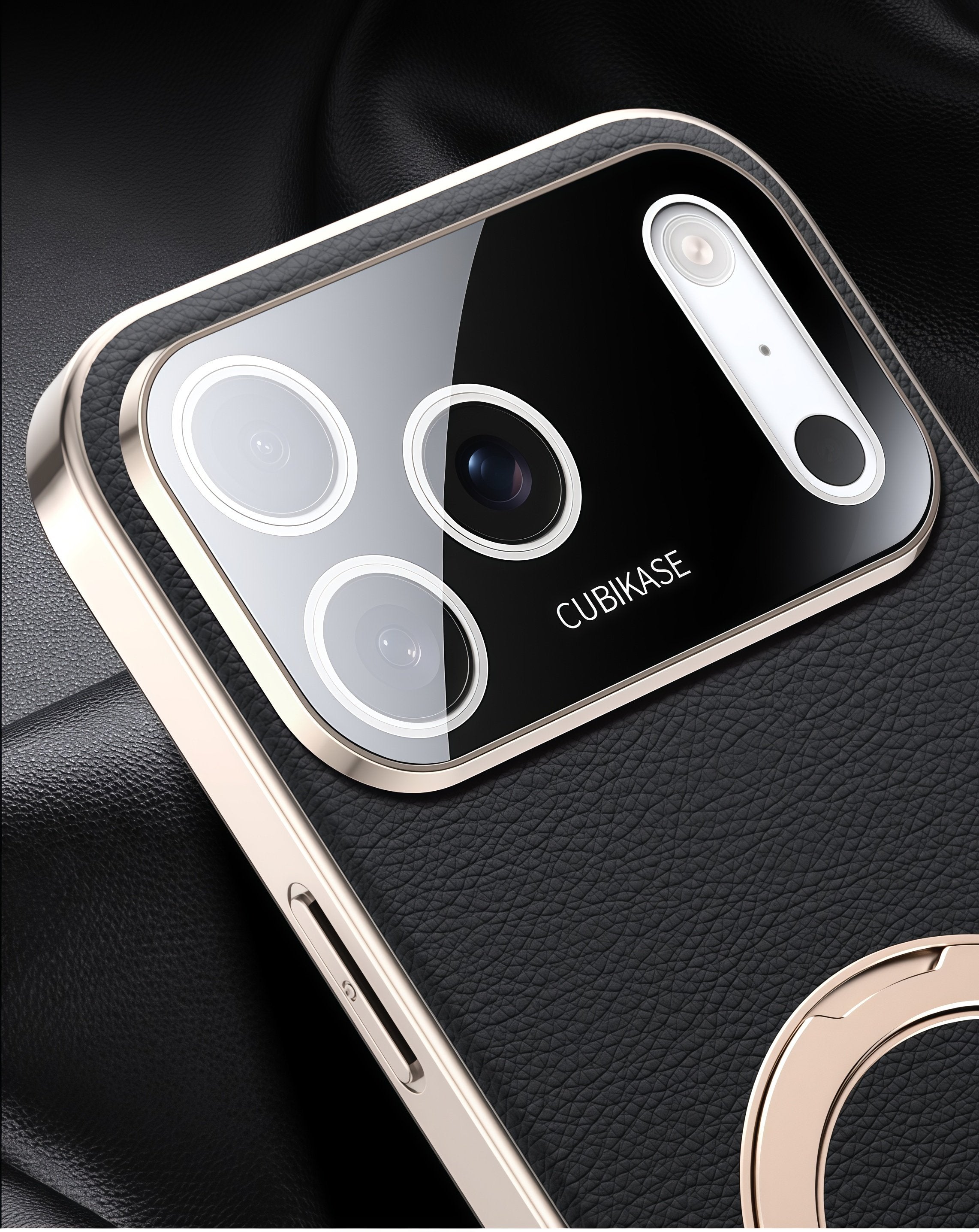 KASCASE | Skin-Textured Leather Rotating Magnetic Stand Case for iPhone 17 Pro Max