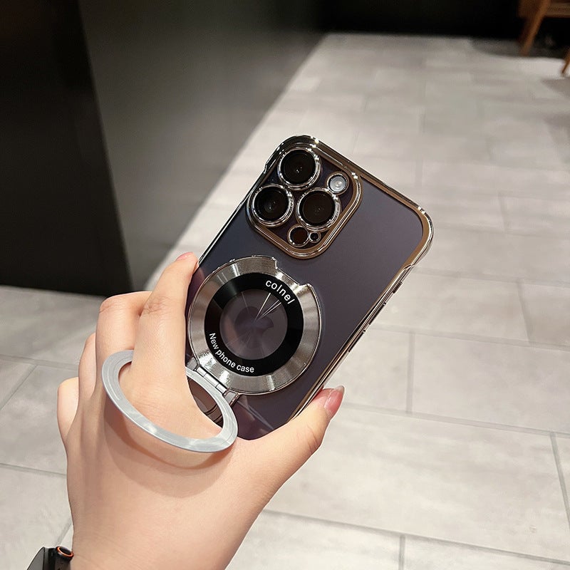 Electroplated Frameless iPhone Case with Magnetic Stand & Lens Film