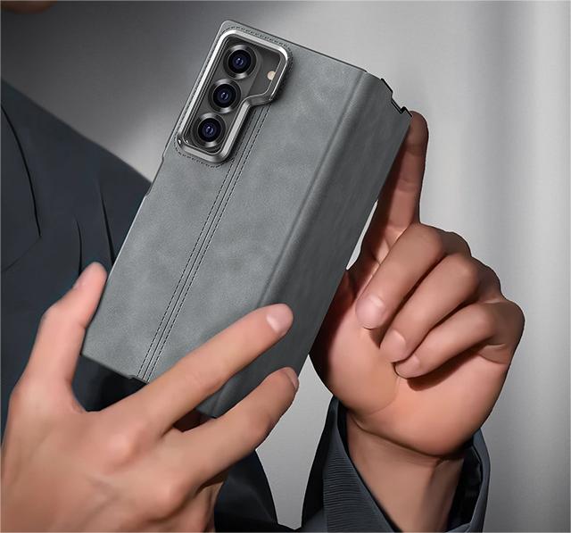 Lamb leather phone case for Samsung Galaxy Z Fold 6, built-in magnetic suction, lens holder