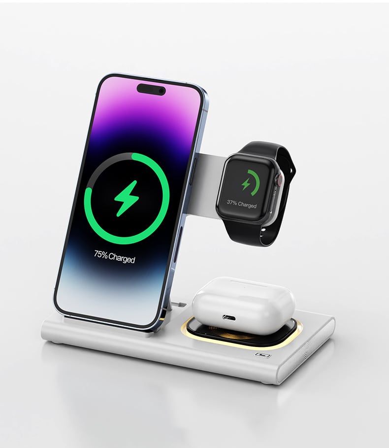 15W 3 in 1 LED Foldable Wireless Charger Stand For Samsung Or iPhone
