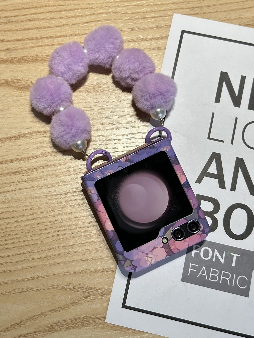 Purple Bear Phone Case with Plush Bracelet For Galaxy Z Flip 3/Galaxy Z Flip 4/Galaxy Z Flip 5