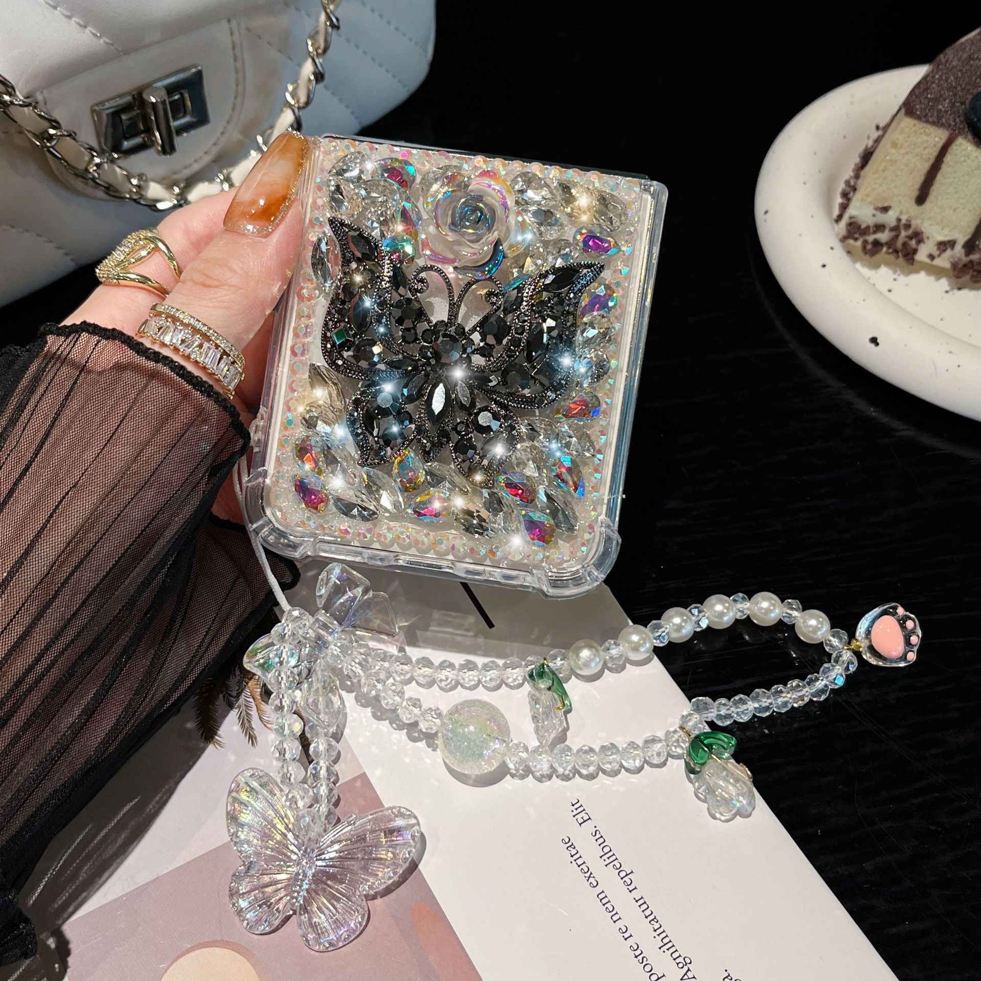 Flower butterfly diamond mobile phone case with bracelet for Galaxy Z Flip 3/Galaxy Z Flip 4/Galaxy Z Flip 5