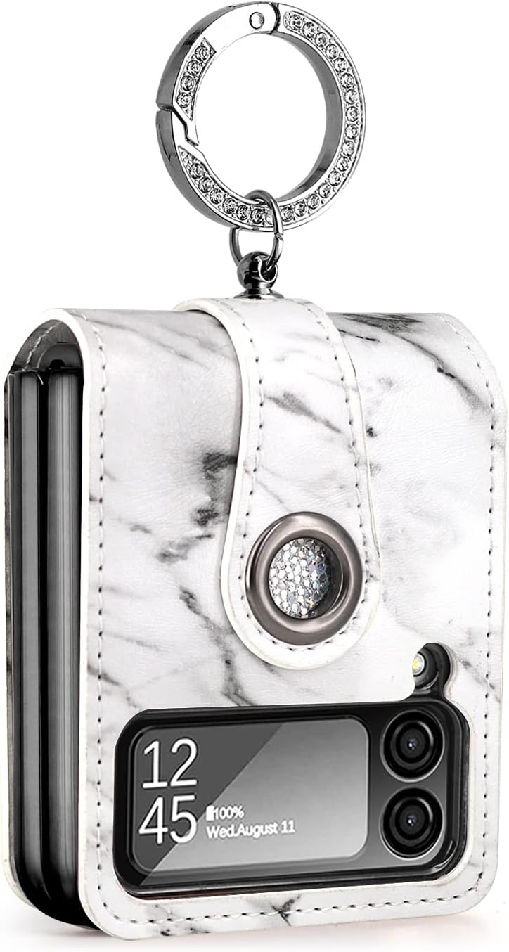 Galaxy Z Flip 3/Galaxy Z Flip 4/Galaxy Z Flip 5/Galaxy Z Flip 6 | Soft marbled leather phone case with luxurious glitter ring