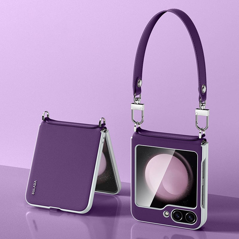 Galaxy Z Flip 5 & Galaxy Z Flip 6 | Leather Mobile Phone Case with Wrist Strap