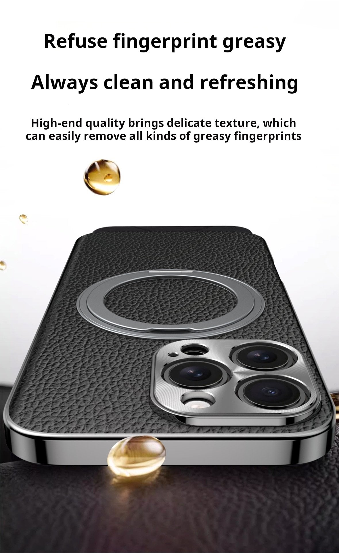 Genuine Togo Cowhide Leather Magsafe Case For iPhone 16 15 14 Series Ring Bracket Cover