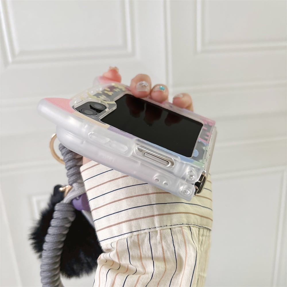 Cute 3D Cat Ear Graffiti Cat Phone Case, Suitable for Galaxy Z Flip 3/Galaxy Z Flip 4/Galaxy Z Flip 5/Galaxy Z Flip 6
