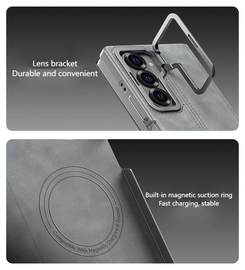 Lamb leather phone case for Samsung Galaxy Z Fold 6, built-in magnetic suction, lens holder