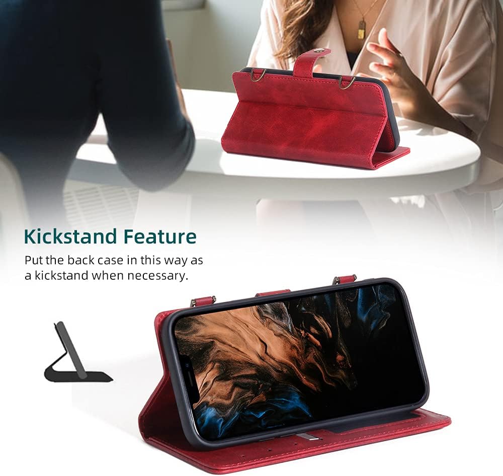 TwoHead for iPhone Wallet Case, Multi-Function Detachable 3 in 1 Magnetic Phone Case Wallet, Flip Strap Zipper Card Holder Phone Case with Shoulder Straps for iPhone