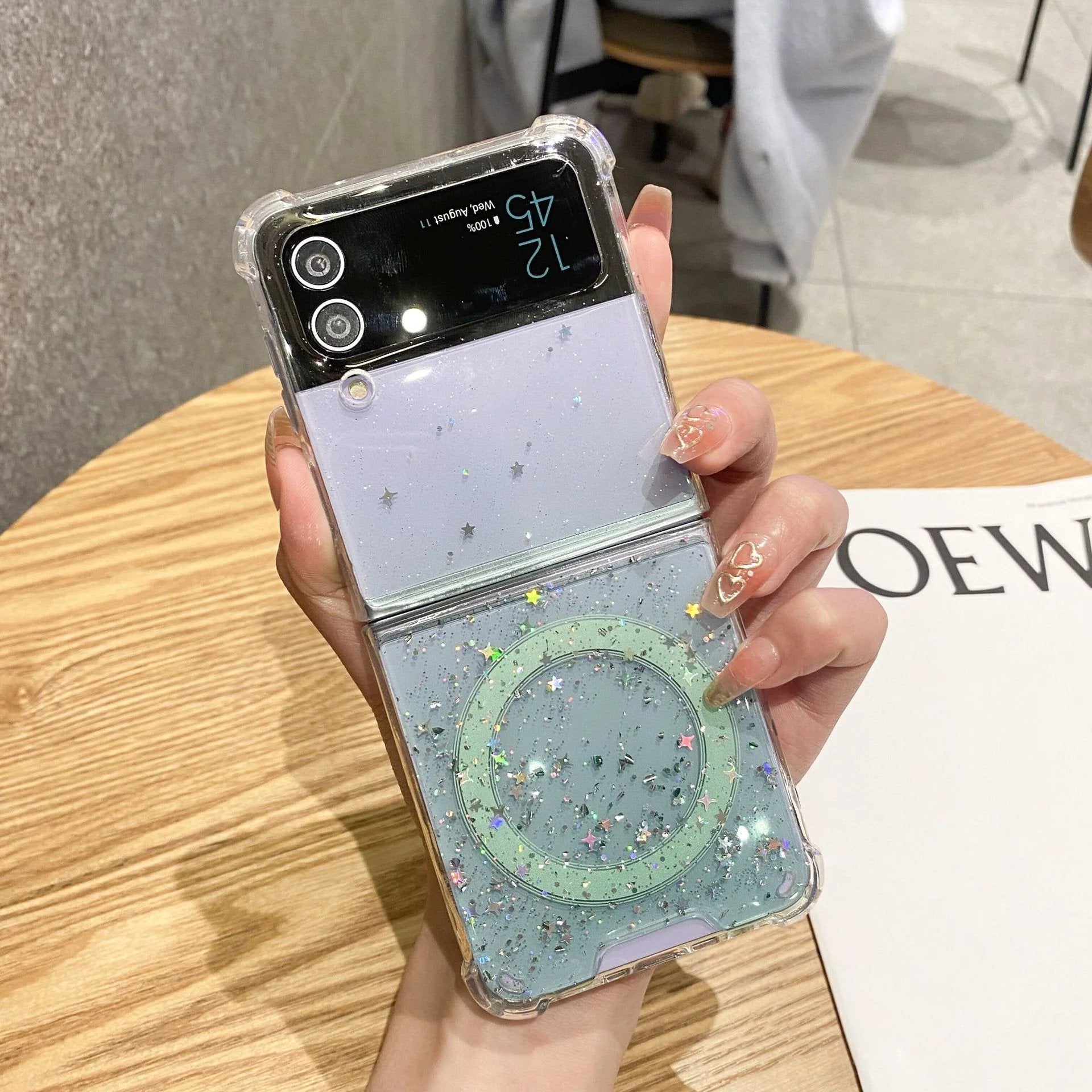 Glitter glue magnetic mobile phone case, suitable for Galaxy Z Flip 3/Galaxy Z Flip 4/Galaxy Z Flip 5/Galaxy Z Flip 6