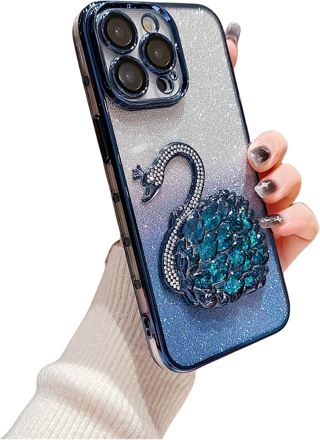 Electroplated Glitter swan Pattern Phone case with Glitter or Without Glitter Paper, Drop-Proof, Light Luxury Style, for iPhone 15 14 13 12 11 case