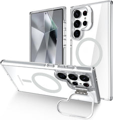 Transparent Ultra-Thin Shockproof Magnetic Case with Camera Cover Holder For Galaxy S24 Series