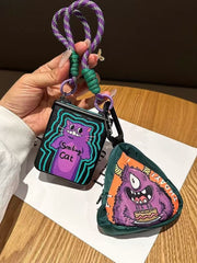 Funny Purple Cat Phone Case With Hand Strap And Big-Eyed Beast Green Wallet, Suitable For Galaxy Z Flip 3/Galaxy Z Flip 4/Galaxy Z Flip 5/Galaxy Z Flip 6
