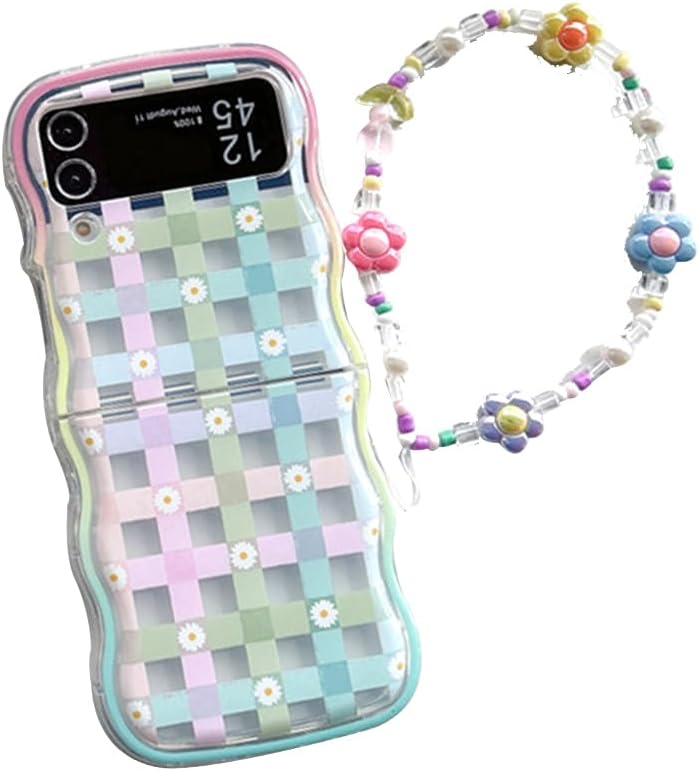 Cute Flower Phone Case For Galaxy Z Flip 3/Galaxy Z Flip 4/Galaxy Z Flip 5/Galaxy Z Flip 6 - Plaid Daisy and Plaid Flowers