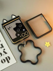 Cat Ears Black Cat Phone Case, Suitable For Galaxy Z Flip 3/Galaxy Z Flip 4/Galaxy Z Flip 5/Galaxy Z Flip 6