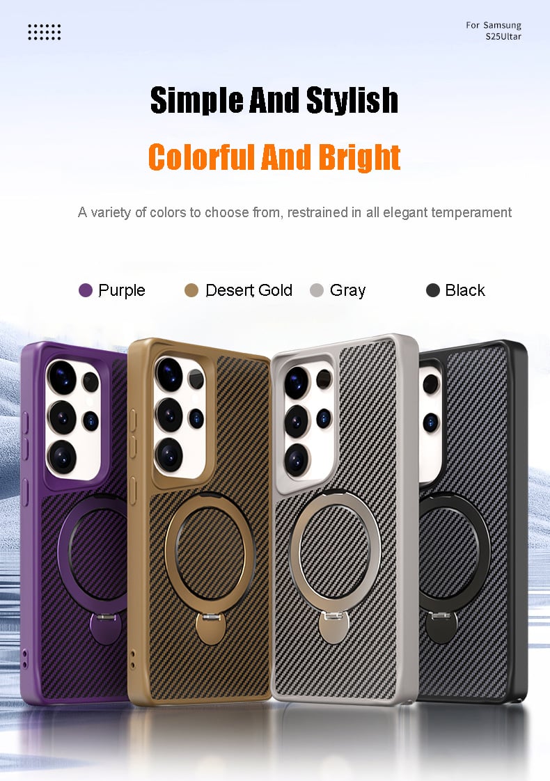 Carbon fiber texture magnetic stand anti-drop protective case for Samsung Galaxy S25 series, S24 Ultra, S23 Ultra, S22 Ultra