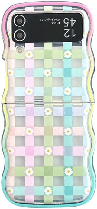 Cute Flower Phone Case For Galaxy Z Flip 3/Galaxy Z Flip 4/Galaxy Z Flip 5/Galaxy Z Flip 6 - Plaid Daisy and Plaid Flowers